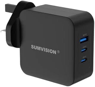 SUMVISION 100W USB C Compact Wall Fast Charger Plug Adapter 3 Port GaN PD PPS Compatible with Apple Macbook Pro Dell XPS Laptop iPad Air iPhone 14 Galaxy S23 Ultra Pixel 7 (UK DESIGN UK TECH SUPPORT)