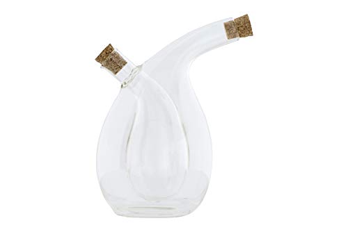 Clear Handblown Glass Two in One Oil & Vinegar Cruet with Cork Stoppers