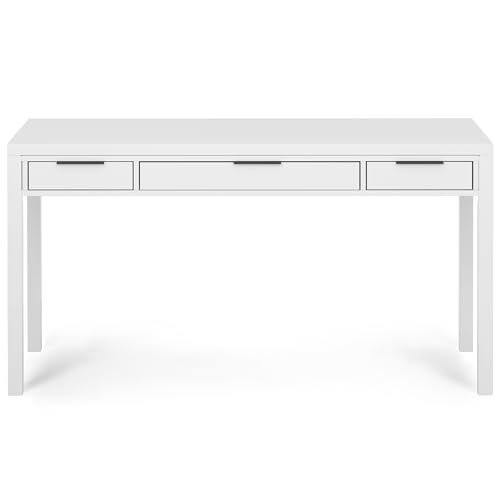 SIMPLIHOME Hollander Desk - 60-Inch Wide Solid Wood Writing Desk in White, Contemporary Home Office Computer Table for Workspace or Study with 2 Drawers and Flip-Down Keyboard Tray
