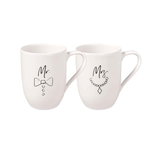 Villeroy & Boch – Statement, Lot De 2 Mugs « Mr And Mrs », 280Ml, Porcelaine Premium, Blanc