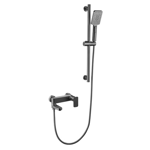 Mitigeur Bain-Douche en Laiton Gris avec Colonne et Pomme de Douche Murale MOCHAMIK