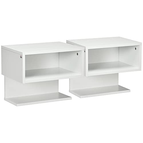 HOMCOM Lot de 2 Tables de Chevet murales - Lot de 2 Tables de Nuit - étagère, Niche et Plateau - MDF Blanc