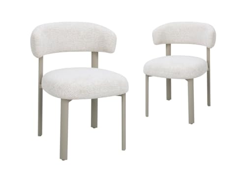 DecoInParis Lot de 2 chaises en Velours tissé écru Pieds en métal Gris Louisa