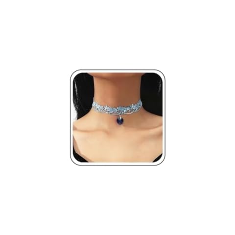 TseenYi Blue Lace Choker Necklace with Heart Pendant Cover