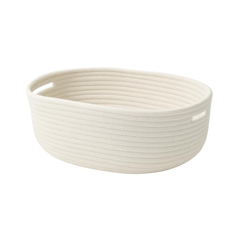 Large Handmade Cotton Rope Storage Basket with Handles - Nordic Style for Home, Toys Nursery Decor, Skin Care & Desktop Organizer, Small Basket for Storage, Bathroom, Nursery (Solid White)