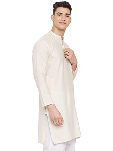 Image of Vastraa Fusion Men's Printed Kurta Pure Cotton Long Kurta, Round Collar, Full Sleeves, Button Kurta, Ethnic Wear