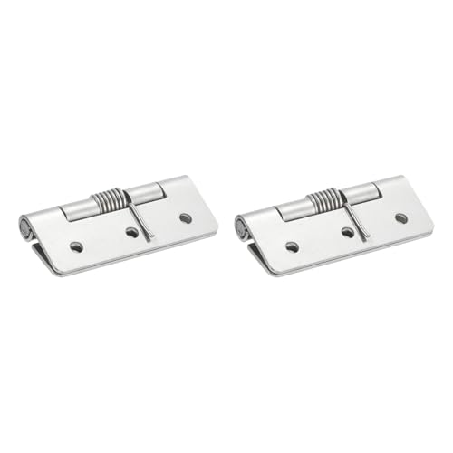 uxcell 2Pcs Spring Hinge, 2.5' Length 304 Stainless Steel Spring Loaded Hinges, Self-Closing Cabinet Hinges for Left and Right Hand Doors Cabinet Closet DIY Hardware, Silver (Exterior)