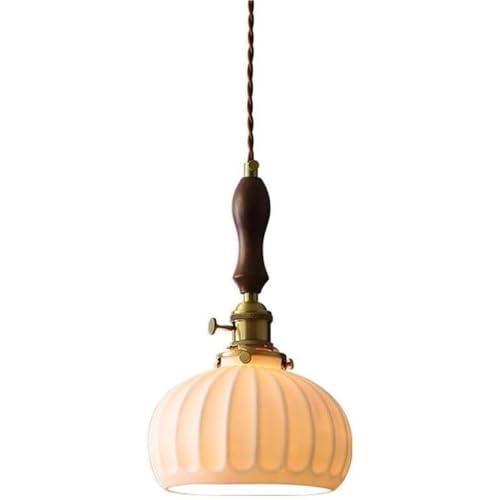 Lustre pour chambre vintage avec abat-jour céramique style ferme et accents noyer