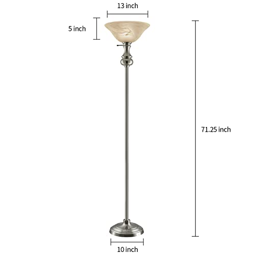 Oneach Modern Shirley Torchiere Floor Lamp For Living Room 150-Watt 71.5-Inch Floor Light With Frosted Glass Shade For Bedroom Silver #TOP5