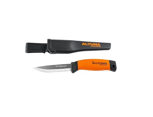 ALTUNA Puñal Multiusos - Modelo 8450 - Hoja 10 cm - 21,5 cm de Longitud - Cuchillo de Acero Inoxidable - Incluye Funda - Color Negro y Naranja - Accesorios y Mantenimiento