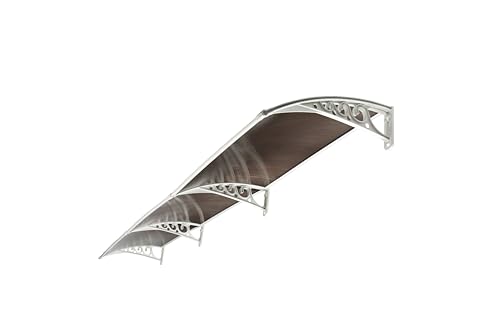 Image of CHENNAI Window Blinds and Shades DIY Polycarbonate Awning (Engineered Plastic Brackets) Window Sunshade Door Weather Shed Rain Canopy Awnings - 12'Widthx3'Depth (White Brackets & Bronze Sheets)
