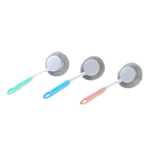 CALLARON 3Piezas Esponjas Fregadoras Inoxidable con Mango Estropajos De Metal para Limpieza y Utensilios De Limpieza Resistente Color Mezclado
