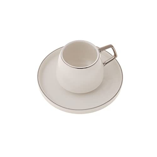 Karaca Saturn Platin Set mit 6 Kaffeetassen 90 ml, Porzellan, fur Kaffee, Teeservice, Espressotassen,Mochatassen Tee, Milch, turkischer Kaffee-Espresso Set-Türkisch Traditionalkaffee Tasse