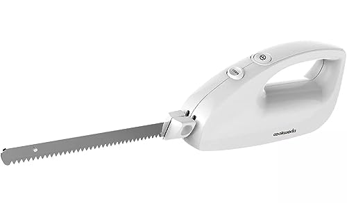 Martin Mart Cookworks Electric Knife Stainless Steel Blades Makes Light Work of Slicing Meats Poultry Fruits and Vegetables - White