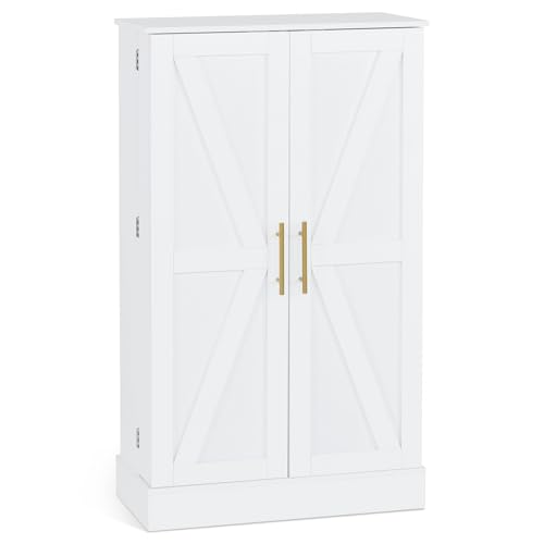 BarberPub Storage Cabinet, Multi-Functional Beauty Salon Organizer with Hinged Door, Adjustable Shelves, for Spa, 15"(L) x 15"(W) x 38.4"(H) 2024 (White)