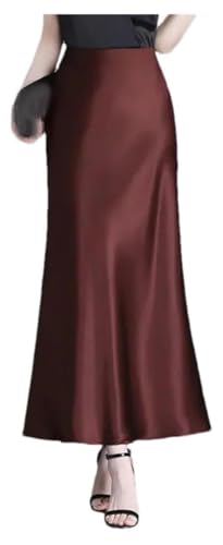 Women Satin Midi Skirt High Waist Bodycon Fish Tail Long Dressy Office Skirt Solid Color