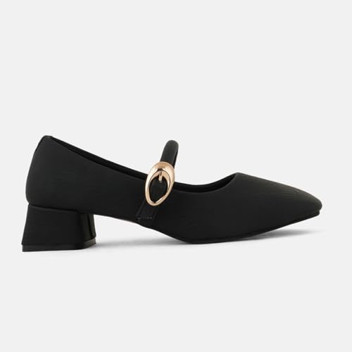 Image of DROP BOLD Khaki Square Toe Mary Jane Block Heel Show For Women & Girls