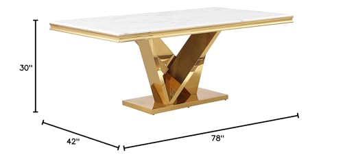 Best Master Furniture Thiago Contemporary White Rectangular Stone Dining Table, Gold - Thumbnail 3