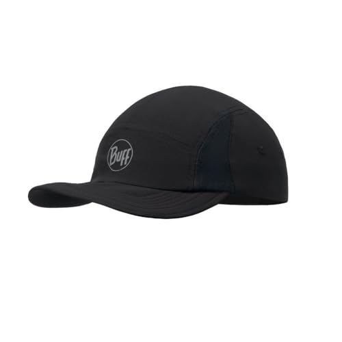 Buff®| Gorra 5 Panel Go Hombre Mujer Adulto Flexible, UPF50, Ajustable, Sostenible, Ligera, Correr, Materiales reciclados, Comoda, L/XL, Negro