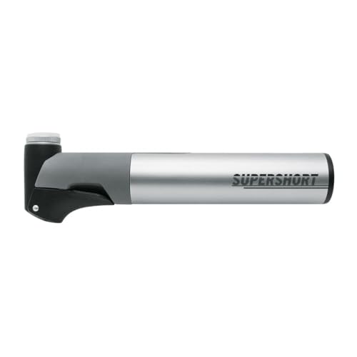 SKS GERMANY SUPERSHORT Minipumpe für Fahrräder (Fahrradpumpe mit Teleskopfunktion, abnehmbarem Aluminiumrohr und ergonomischem T-Griff, passend für alle Ventilarten, inkl. Pumpenhalter), silber