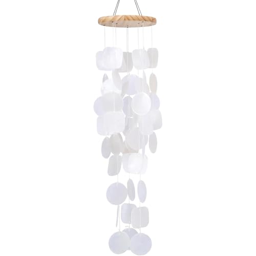 Carillon éolien en coquillage pour extérieur – Carillon à vent en coquille de Capiz fabriqué à la main pour intérieur/extérieur, jardin, cour, côte, plage, décoration de fête des mères pour femme