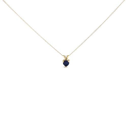 14K Yellow Gold 5X5 MM Heart Shaped Blue Sapphire Solitaire Pendant Necklace