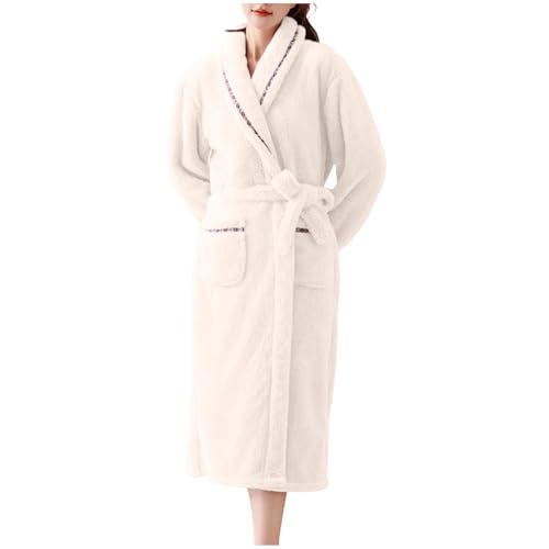 Pijama de invierno para mujer bata de baño de forro polar coral de longitud para spa con bolsillos