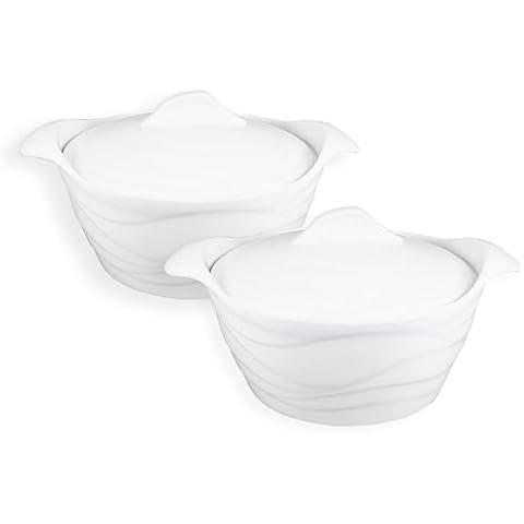 JINSONGDAFA Casserole Dish 31.8 ounce French White Ceramic Bakeware Set with Lids, Chip and Crack Resistant Stoneware Baking Dish, Microwave, Dishwasher, Oven, Freezer and Fridge Safe (8.7 Inch) Cover