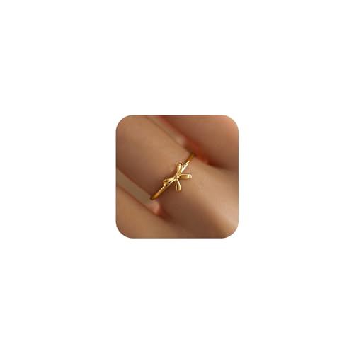 Bow Rings for Women Mother Daughter Friendship Knot Ring 925 Sterling Silver Dainty 14K Gold Plated Promise Rings for Her Birthday Graduation Gifts