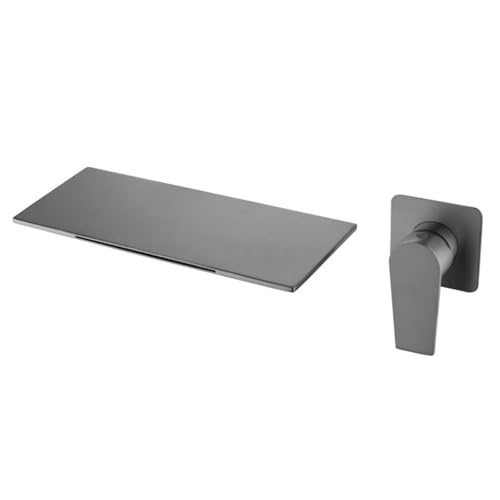 Grifos De Lavabo Montados En La Pared Grifo De Lavabo De Baño De Agua Fría Y Caliente De Acero Inoxidable En Cascada(Gray)