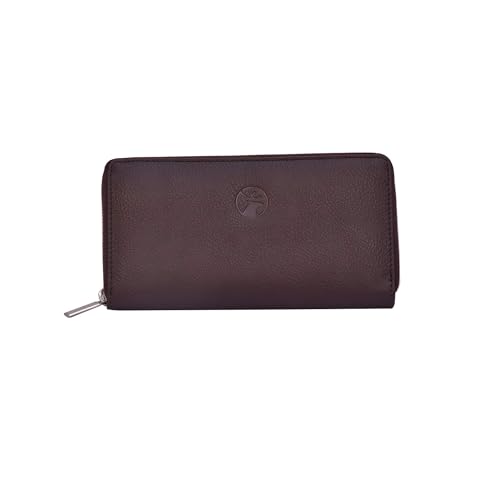 Women's RFID Blocking Genuine Leather Round Zipper Money Purse Wallet (Brown)3