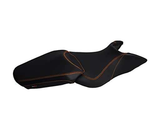 Moto Discovery Sitzbankbezug kompatibel mit Aprilia Mana 850 2007-2016 schwarz mit orangen Nähten