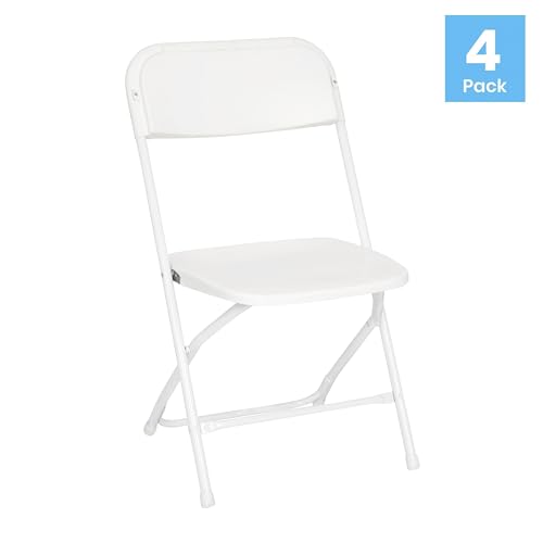 Image of Flash Furniture Hercules Series Big & Tall Stackable Plastic Folding Chairs, Extra Wide Commercial Event Seats, Set of 4, White