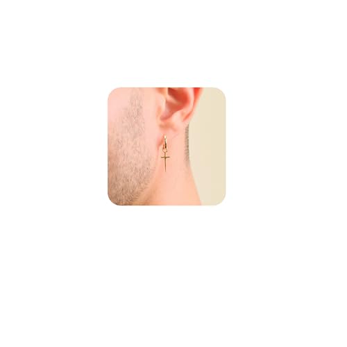Mens Earrings Cross Earrings for Men, 14K Gold Hoop Earrings Men Drop Dangle Small Thick Chunky Sterling Silver Huggie Hoops Hypoallergenic Trendy Dainty Earrings Men Accessories Jewelry Valentine Day Gift