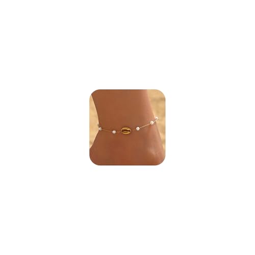 Image of NONAMOIS 18K Gold Plated Diamond Ankle Bracelets for Women Waterproof Gold CZ Pearl Bow Link Chain Anklets Non Tarnish Summer Beach Foot Jewelry Gifts
