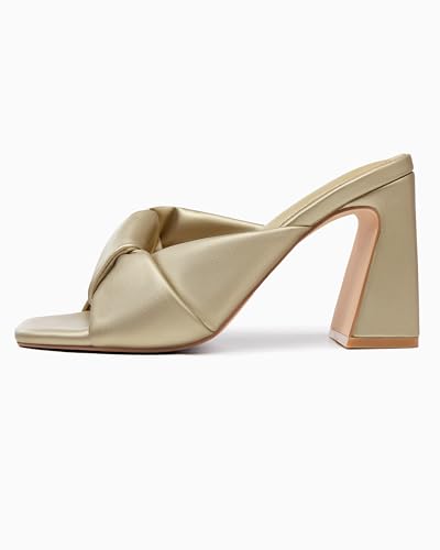 Image of Coutgo Womens Chunky Heeled Mules Puffy Knot Square Open Toe Slip On Sandals Summer Evening Party Prom Shoes