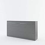 Arthauss Horizontal Wall Bed Set - Space Saving Hidden Murphy Bed in Grey Matt Finish, 90cm x 200cm - Multifunctional Fold Down Bed Ideal for Small Rooms