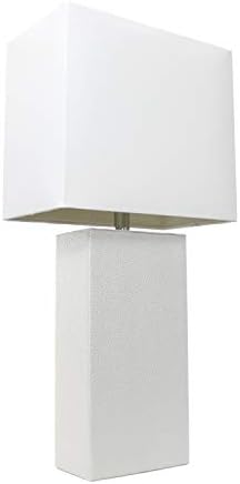 Elegant Designs LT1025-WHT Modern Leather Table Lamp with White Fabric Shade, White