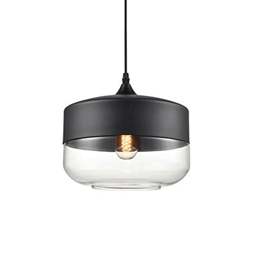 Lámpara colgante de cristal de cúpula transparente y metal negro elegante