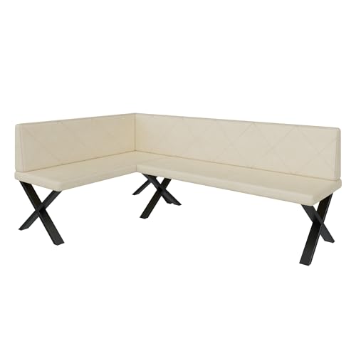FURNISTAR Eckbank Akiko Metal X - Eckbankgruppe für Ihrem Esszimmer, Küche modern, Sitzecke, Essecke. Perfekt für Küche, Büro und Rezeption. Solide und Starke Verarbeitung. (128x196-Links-Soft18)