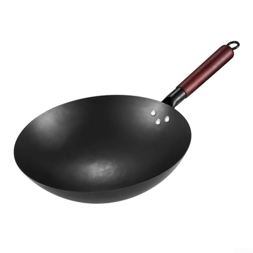 Sartén wok de hierro fundido de 30 cm, 32 cm, 34 cm, 36 cm, sin revestimiento, resistente para cocina de gas o eléctrica, uso doméstico (30 cm)