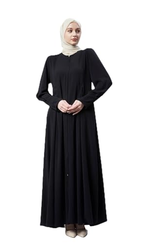 Image of Women's Abaya - Turkish Islamic Maxi Dress, Long Sleeve with Zipper Front - Elegant, and Perfect for Prayer.