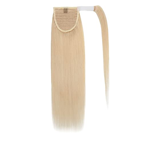 16 Inch Down Ponytail Extensions Human Hair Blonde Hairpieces for Women Long Straight Magic Paste Pony Tail with Comb
