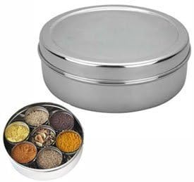 Image of MK Stainless Steel Indian Spice Box, Masala Dabba with 7 Containers
