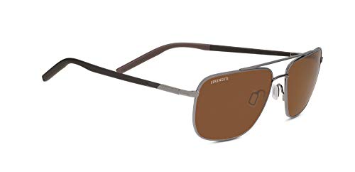 Serengeti - Tellaro, Shiny Gunmetal with Dark Brown Inside Temple Tips, Mineral Polarized Drivers Cat 2 to 3, Large, Sunglasses, Masculine, Adult