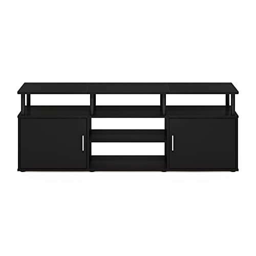 Image of Furinno Jensen Entertainment Center Stand for TV up to 70 Inch, Plastic Pole, Americano /Black