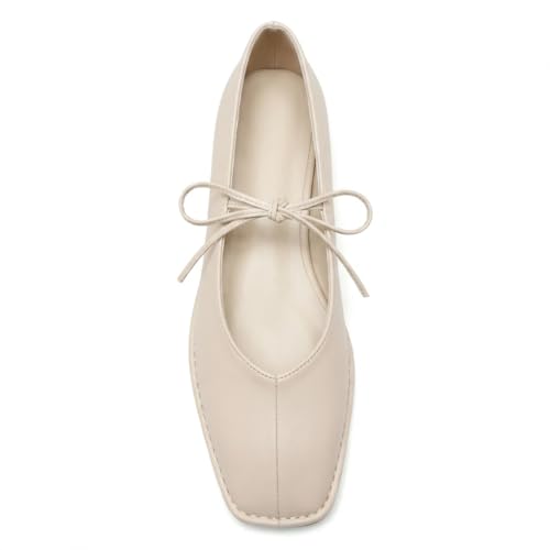 Lace Up Square Toe Ballet Flats for Women Cute Bow Slip On Mary Jane Flats Casual Ballerina Shoes