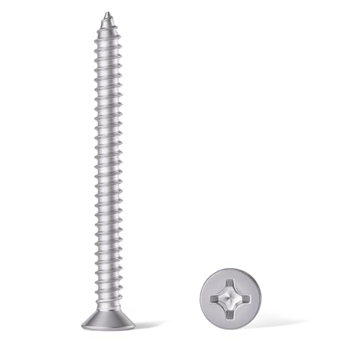 WQzimotek 15PCS #14 x 2-3/4" 304 Stainless Steel (A2-70) Countersunk Phillips Self Tapping Wood Screws, Maximum Length Heavy Duty Screws for Big Construction, Deck & Industrial Use