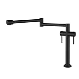 Pot Filler Faucet Deck Mount, Folding Kitchen Faucet Single Hole, Cold Hot Water Pot Filler Faucet, Double Joint Swing Arm Faucet, Brass Kitchen Sink Pot Filler Faucets,Matte black