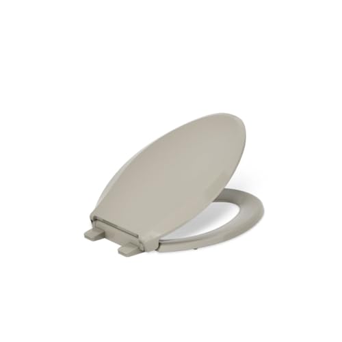 Image of KOHLER 4636-RL-G9 Cachet ReadyLatch Elongated Toilet Seat Slow Close, Soft Close Toilet Seat Quiet Lid, Contoured Grip-Tight Bumpers Installation Hardware, Apartment Essentials, Sandbar